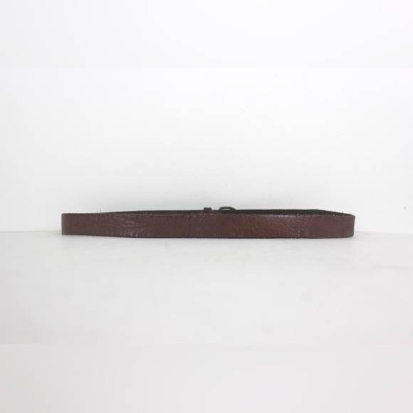 Cognac Brown Rustic Leather Belt with Antiqued Brass Buckle and Topstitching - Picture 5 of 7